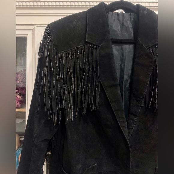Vintage Black Suede Fringe Western Jacket – Size M - Picture 2 of 7